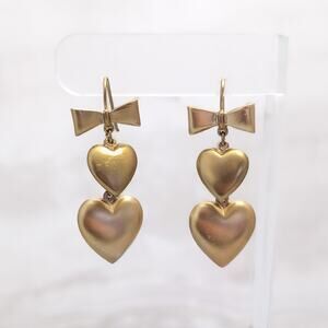 Vintage Dangle Earrings Hook Drop Earrings Heart and Bow Valentines Love